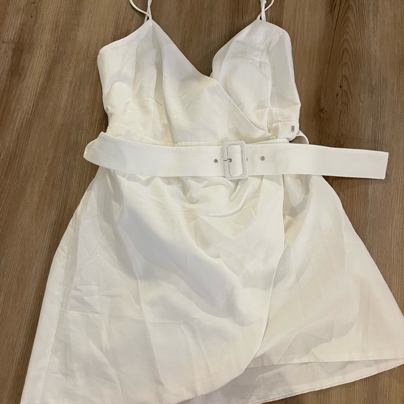 ZARA Linen Blend Belted Dress in Oyster White (Size XL) - Picture 4 of 4